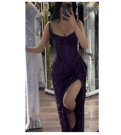 Robe de soirée longue noire à paillettes style sirène, sans bretelles, tenue d'anniversaire, de remise de diplôme, W992