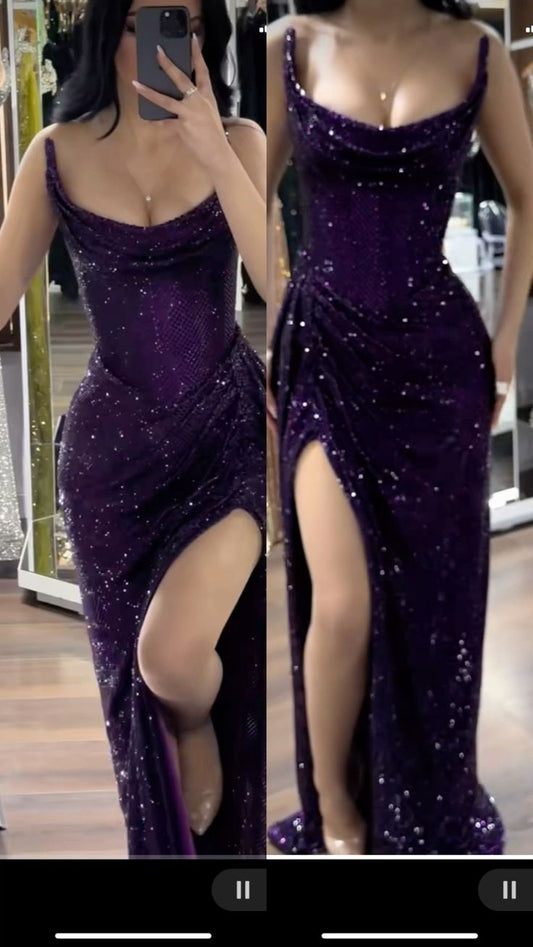 Classy Mermaid Strapless Black Girls Sequin Grape Sequin Long Prom Dresses Party Dress Birthday Outfits Graduation Dresses W992