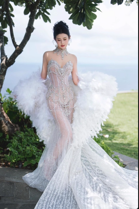 Retro Wedding Dress Mermaid Round Neck Sequin Long White Wedding Dresses Bridal Gowns WD045