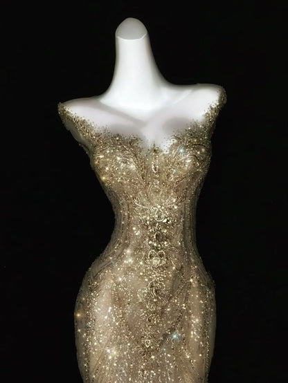 Sparkly Wedding Dress Mermaid Scoop Sequin Long Silver Wedding Dresses Brides Dress Bridal Gowns WD050