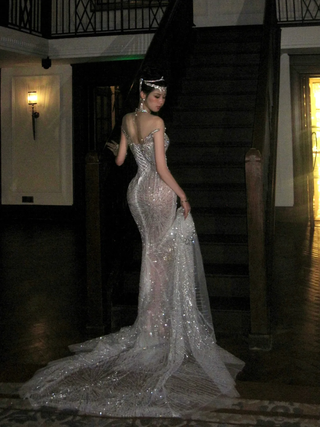 Sexy Wedding Dress Mermaid Sequin Beads Long Silver Wedding Dresses Bride Dress Bridal Gowns WD068