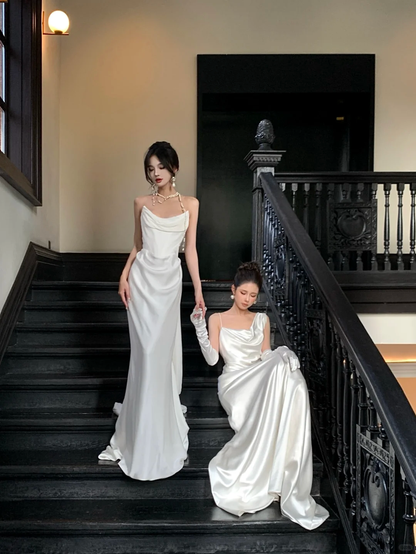 Simple Wedding Dress Mermaid Strapless Summer Long Satin White Wedding Dresses Bride Dress Bridal Gowns WD084