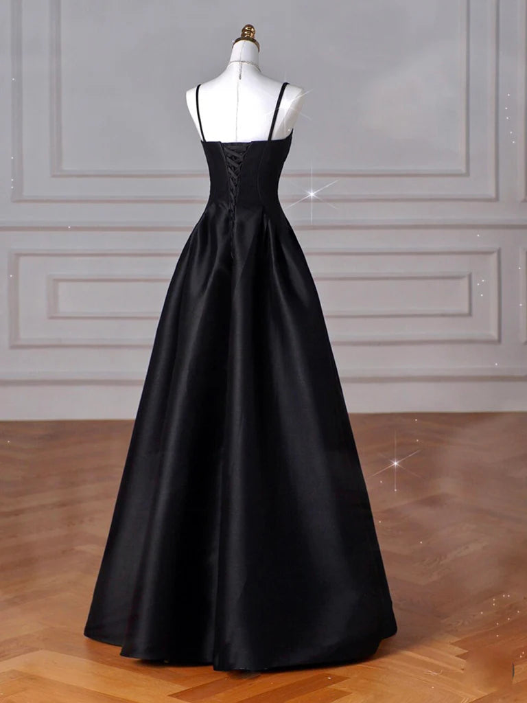 Sexy Simple A-Line Dark Blue Satin Long Prom Dress, Dark Blue Long Formal Dress DP278