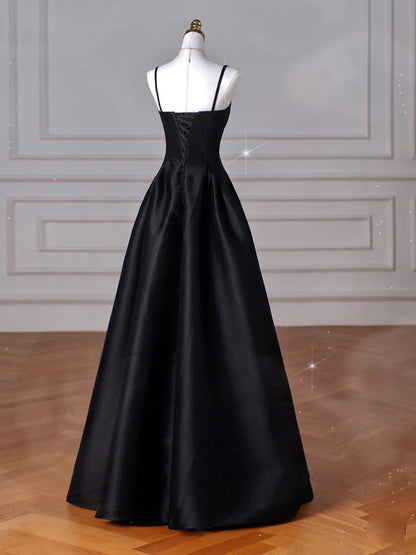 Sexy Simple A-Line Dark Blue Satin Long Prom Dress, Dark Blue Long Formal Dress DP278