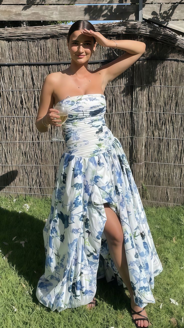 Tenue élégante pour invité de mariage, robe de bal, robe de soirée formelle à fleurs bleues, robes d'invité de mariage d'été, robes de remise de diplôme DP764