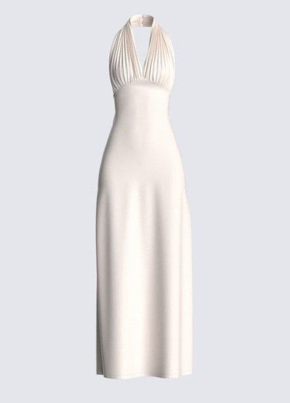 Superbe robe de bal blanche à col licou, coupe trapèze, tenue d'invitée de mariage d'été formelle, DP770