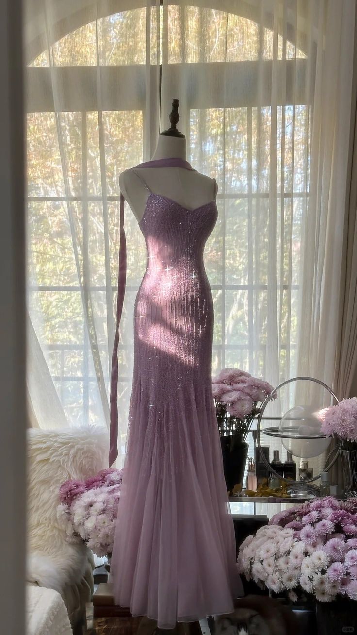 Sexy Mermaid Spaghetti Straps Purple Elegant Tulle Sequin Prom Dresses P0001
