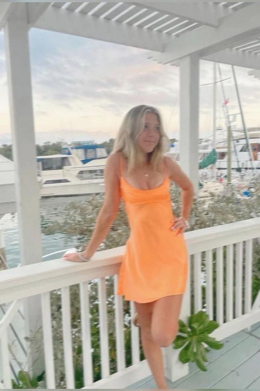 Simple Sheath Straps Orange Short Homecoming Dress Summer Hoco Dresses Cocktail Dress Birthday Outfits DP2099