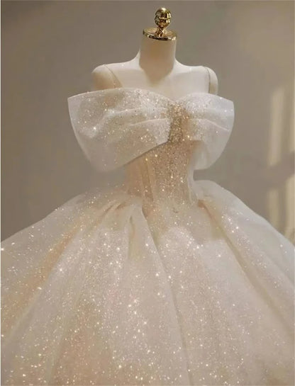 Luxury Ball Gown Wedding Dresses Off The Shoulder Sequin Strapless White Wedding Dress With Train DP618