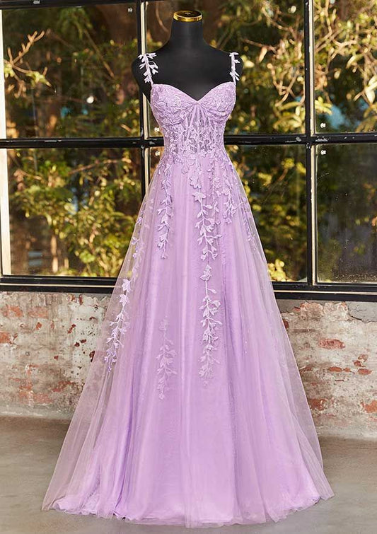 A-Linie V-Ausschnitt Ärmellos Sweep Schleppe Tüll Ballkleid mit Perlenapplikationen Abendkleider DP302