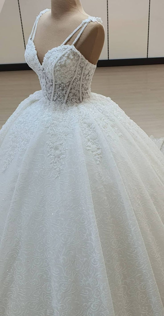 Robe de mariée classique, robe de bal, bretelles spaghetti, dentelle blanche, robes de mariée de rêve DH1227
