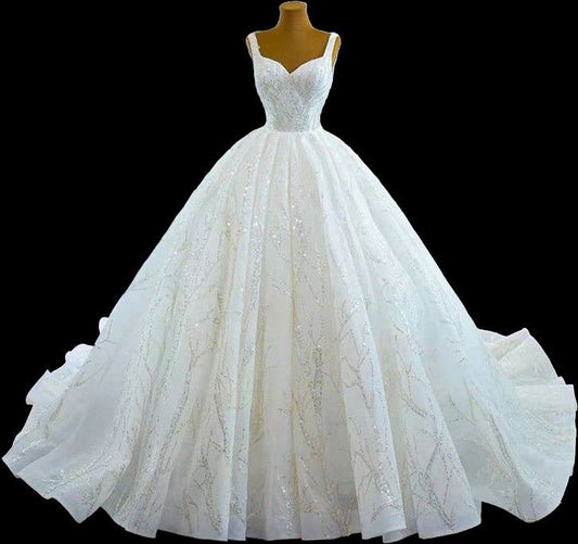 Robe de mariée classique, robe de bal, bretelles, paillettes blanches, longues, robes de mariée de rêve DH1232