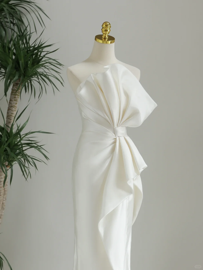 Robe de mariée classique sirène bustier en satin blanc, longue, simple, DH1285