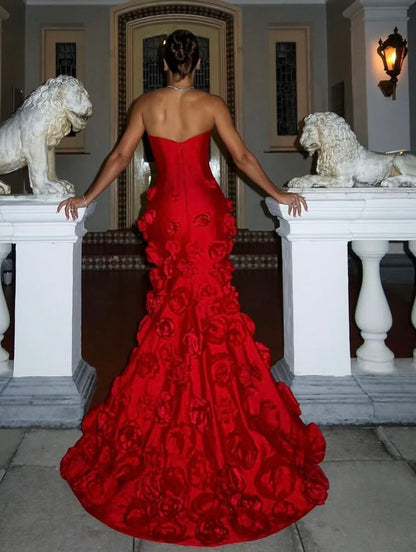 Modest Mermaid Strapless Red Sleeveless Long Evening Party Gowns Evening Dress Special Formal Dresses Prom Dress DH1343
