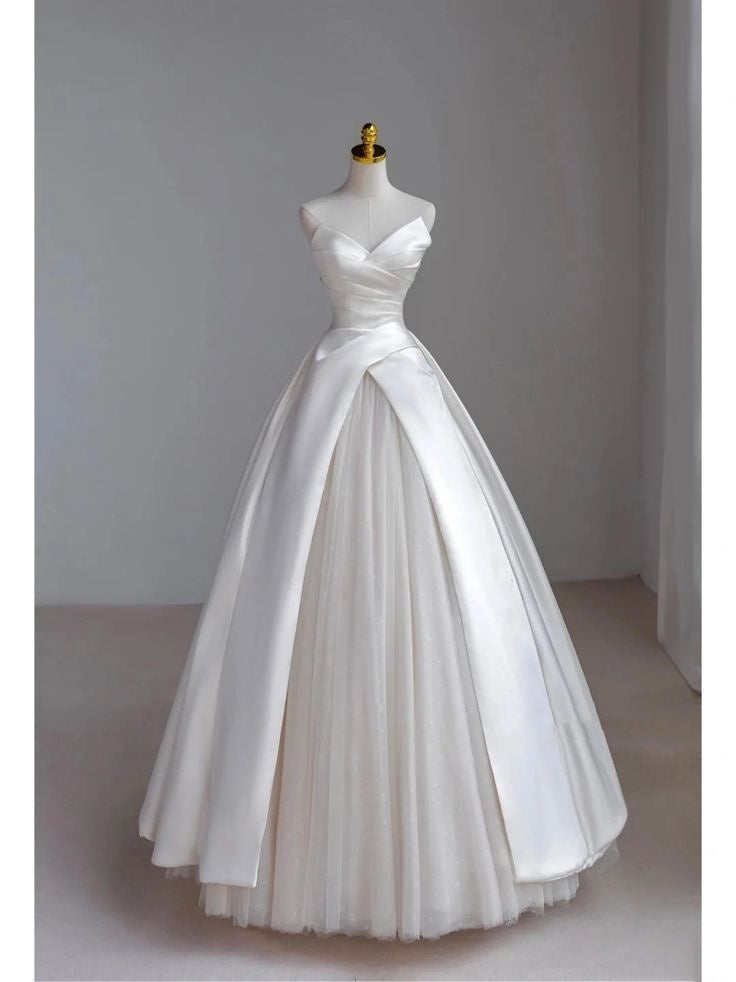 Retro Ball Gown Sweetheart Sleeveless Tulle Satin Wedding Dress Wedding Dresses Princess Wedding Gowns DH1425