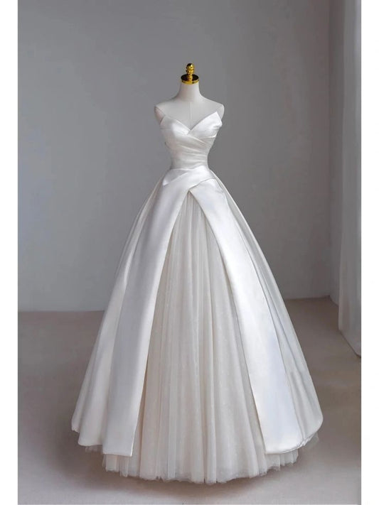 Retro Ball Gown Sweetheart Sleeveless Tulle Satin Wedding Dress Wedding Dresses Princess Wedding Gowns DH1425