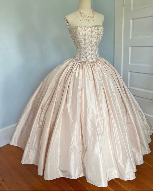 Luxury Ball Gown Strapless Sleeveless Satin Pink Quinceanera Dress Formal Gowns Vestido De 15 Anos Sweet 16 Dress DH1489