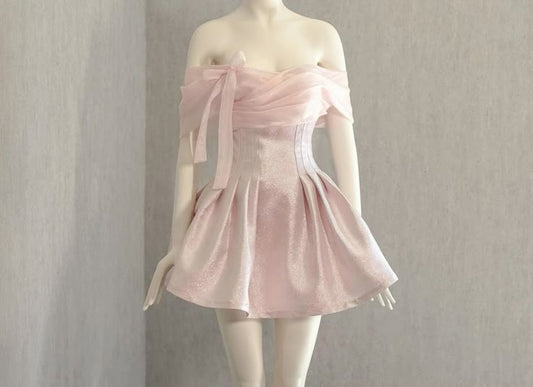 Sexy A line Off The Shoulder Sequin Pink Short Mini Formal 7th Grade Homecoming Dresses Middle School Cocktail Night Dress Hoco Outfits DH1530
