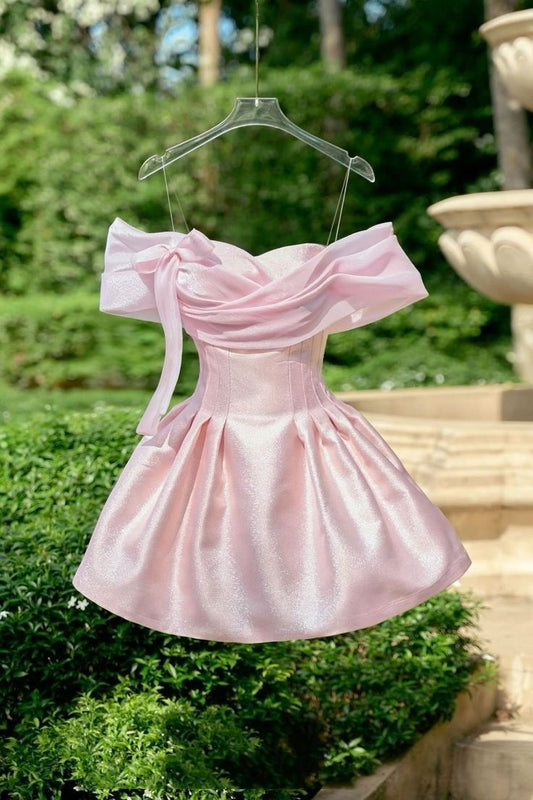 Sexy A line Off The Shoulder Sequin Pink Short Mini Formal 7th Grade Homecoming Dresses Middle School Cocktail Night Dress Hoco Outfits DH1531