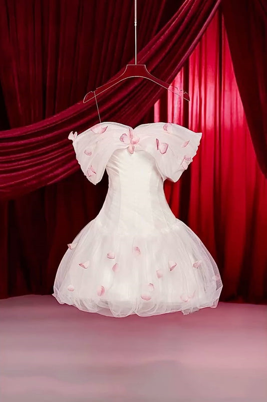 Sexy Ball Gown Off The Shoulder Tulle Pink Short Mini Formal 7th Grade Homecoming Dresses Middle School Cocktail Night Dress Hoco Outfits DH1532
