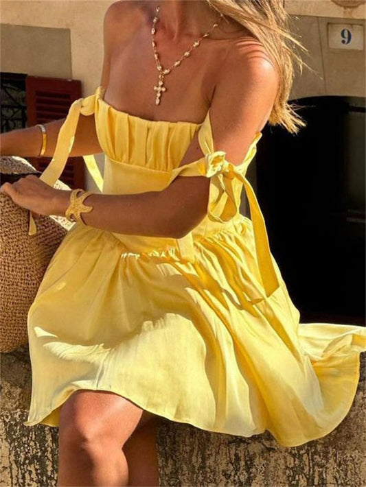 Modest A line Straps Yellow Satin Mini Short Formal 8th Grade Homecoming Dresses Middle School Hoco Dress Cocktail Outfits DH1568
