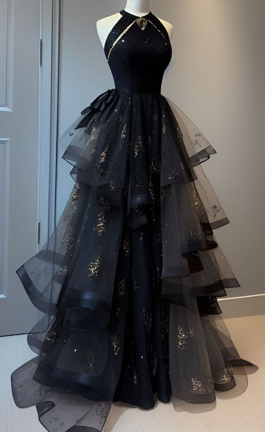 Modest Ball Gown Scoop Neck Black Tulle Long Quinceanera Dress Formal Gowns Vestido De 15 Anos Sweet 16 Dress DH1858