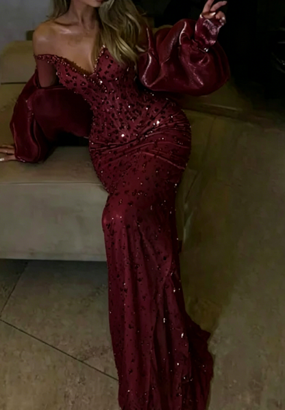 Sexy Meerjungfrau Abendkleid Schatz Champagner Pailletten Lange Ballkleider Partykleid 20. Geburtstag Outfits Abschlusskleider DH1862