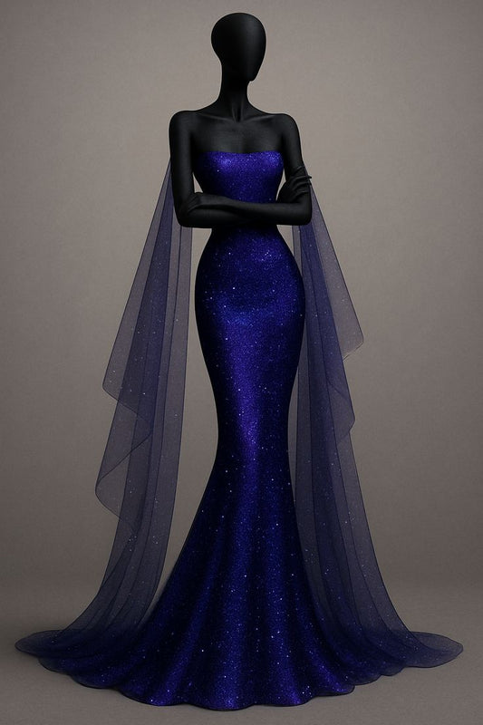 Sexy Mermaid Strapless Royal Blue Sequin Long Prom Dresses Party Dress 20th Birthday Outfits Graduation Dresses DH1881