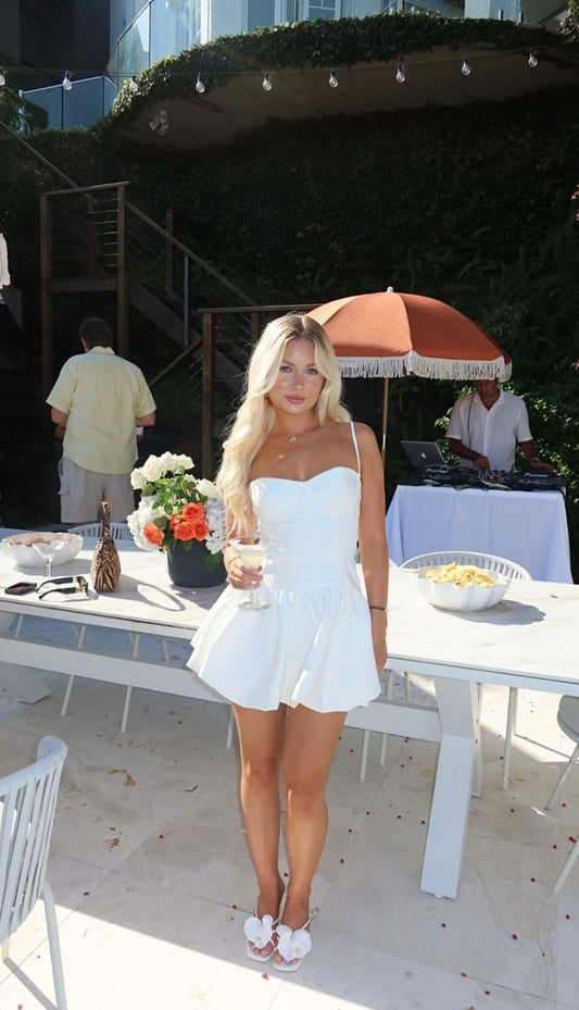 Cute A line Spaghetti Straps Short White Formal 8th Grade Homecoming Dresses Middle School Short Cocktail Dress Hoco Outfits DH1887