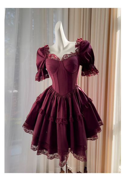 Vintage Ball Gown Sweetheart Burgundy Satin Grad Dress Inspo Short Mini Formal 8th Grade Homecoming Dresses High School Hoco Court Dress Graduation Dress Cocktail 18th Birthday Outfits D1945
