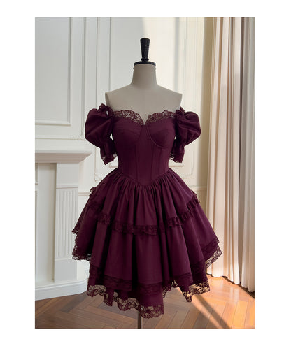 Vintage Ball Gown Sweetheart Burgundy Satin Grad Dress Inspo Short Mini Formal 8th Grade Homecoming Dresses High School Hoco Court Dress Graduation Dress Cocktail 18th Birthday Outfits D1945
