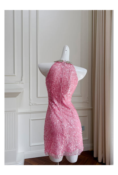 Unique Sheath Scoop Pink Sequin Short Mini Formal 8th Grade Homecoming Dresses Middle School Short Cocktail Dress Hoco Outfits DH2100