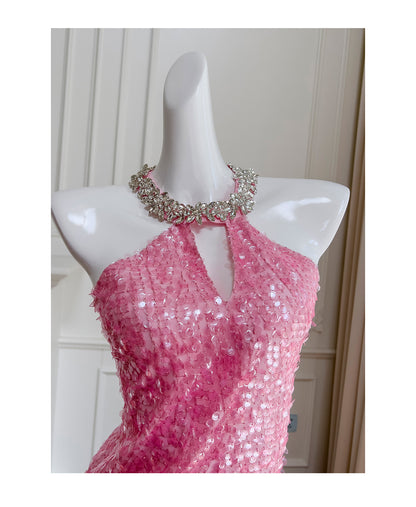 Unique Sheath Scoop Pink Sequin Short Mini Formal 8th Grade Homecoming Dresses Middle School Short Cocktail Dress Hoco Outfits DH2100