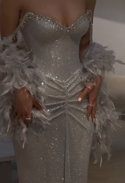 Robe de bal longue et sexy à bretelles sirène et paillettes argentées, tenue de soirée pour 20e anniversaire, robe de remise de diplôme, DH2217