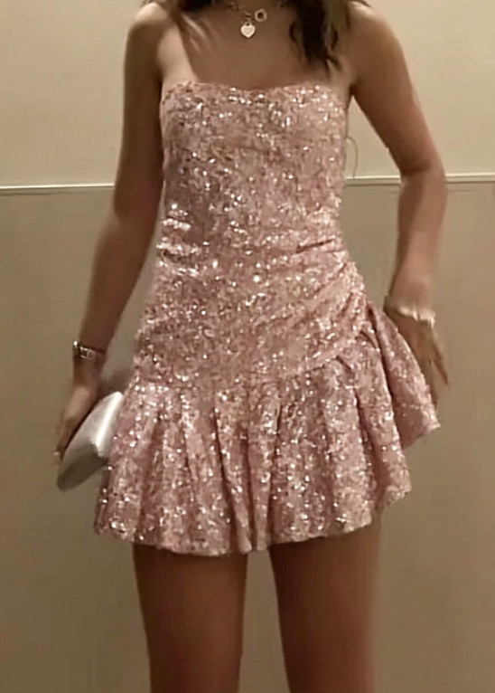 Robe fourreau bustier modeste à paillettes argentées, courte, formelle, de retour à la maison, tenue de collège, de 18e anniversaire, de remise de diplôme, de cocktail, DH2228