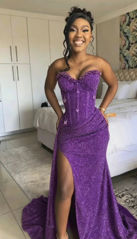 Sparkly Mermaid Sweetheart Orange Sequin Long Black Girl Evening Party Gowns Evening Dress Special Formal Dresses Prom Dress DH2337