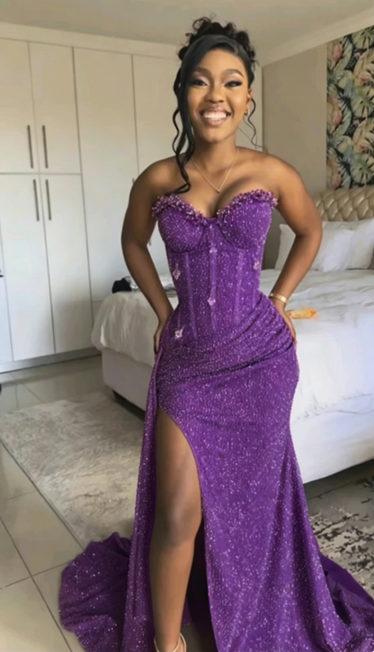 Sparkly Mermaid Sweetheart Orange Sequin Long Black Girl Evening Party Gowns Evening Dress Special Formal Dresses Prom Dress DH2337