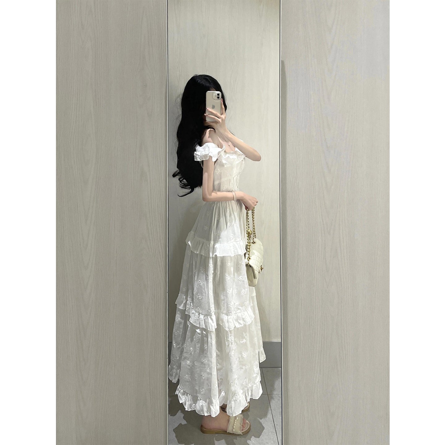Vintage A line Square Neck White Lace Long Summer 18th Birthday Dress Party Dress Birthday Outfits Evening Dresses DH2408