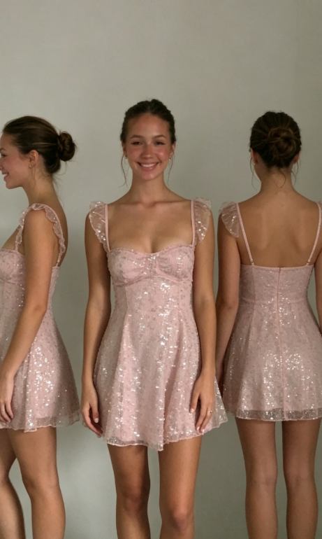 Robe de soirée trapèze à paillettes roses, tenue de soirée, de remise de diplôme, courte et mini, pour 18e anniversaire, DH2515