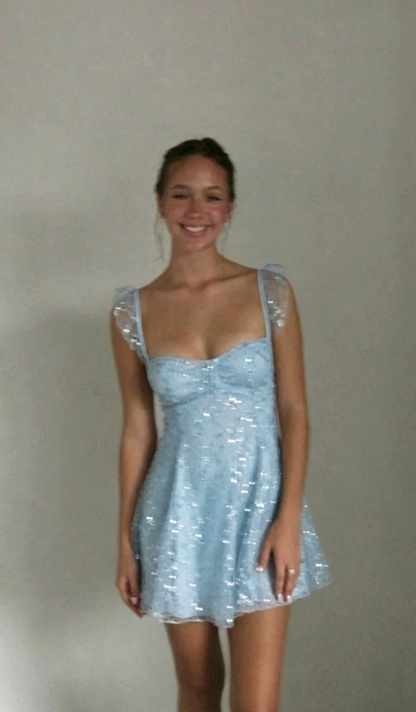Robe de soirée trapèze à paillettes roses, tenue de soirée, de remise de diplôme, courte et mini, pour 18e anniversaire, DH2515