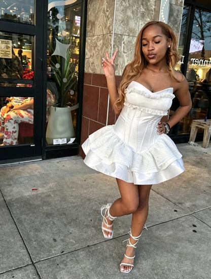 Unique Ball Gown Sweetheart Pink Satin Lace Short Formal 8th Grade Homecoming Dresses Middle School Cocktail Dress Hoco Outfits Inspo DH2604