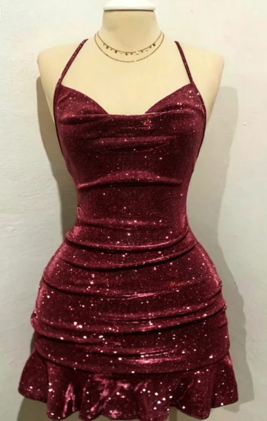 Sexy Sheath Halter Sequin Tight Grape Formal Homecoming Dresses 8th Grad Dance Graduation Dress Short Birthday Outfits Hoco Dresses DH2695