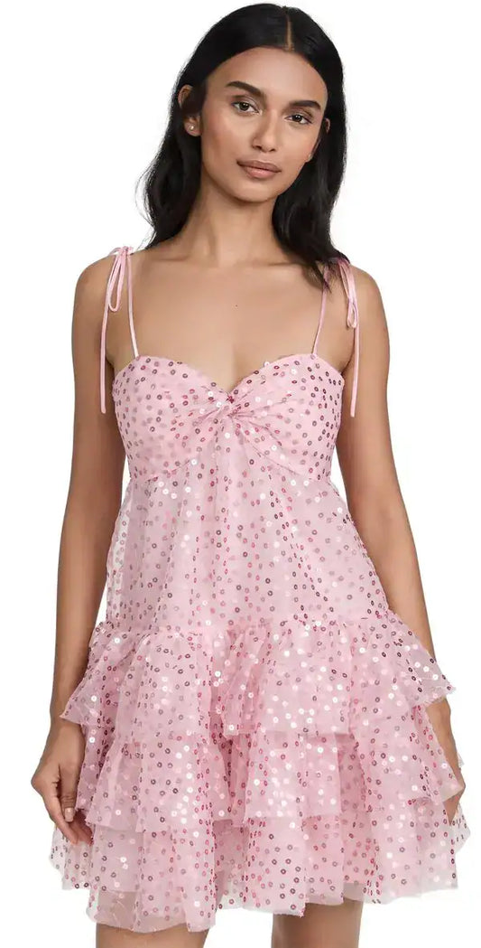 Süße A-Linie Spaghettiträger Rosa Pailletten Kurzes formelles Homecoming-Kleid Party-Abschlussballkleid Hoco Kleider DH2738