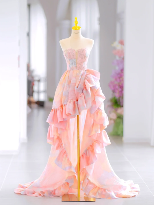 Glamorous High Low Sweetheart Floral Long Evening Party Gowns Evening Special Formal Dresses Prom Dress DH2788