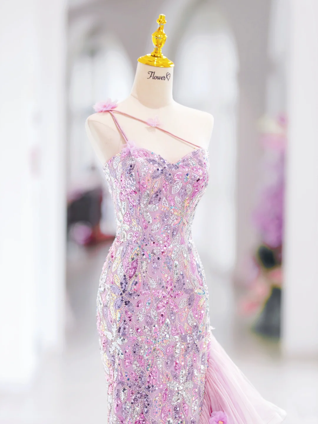 Modest Mermaid One Shoulder Pink Sequin Long Evening Party Gowns Evening Dress Special Formal Dresses Prom Dress DH2792