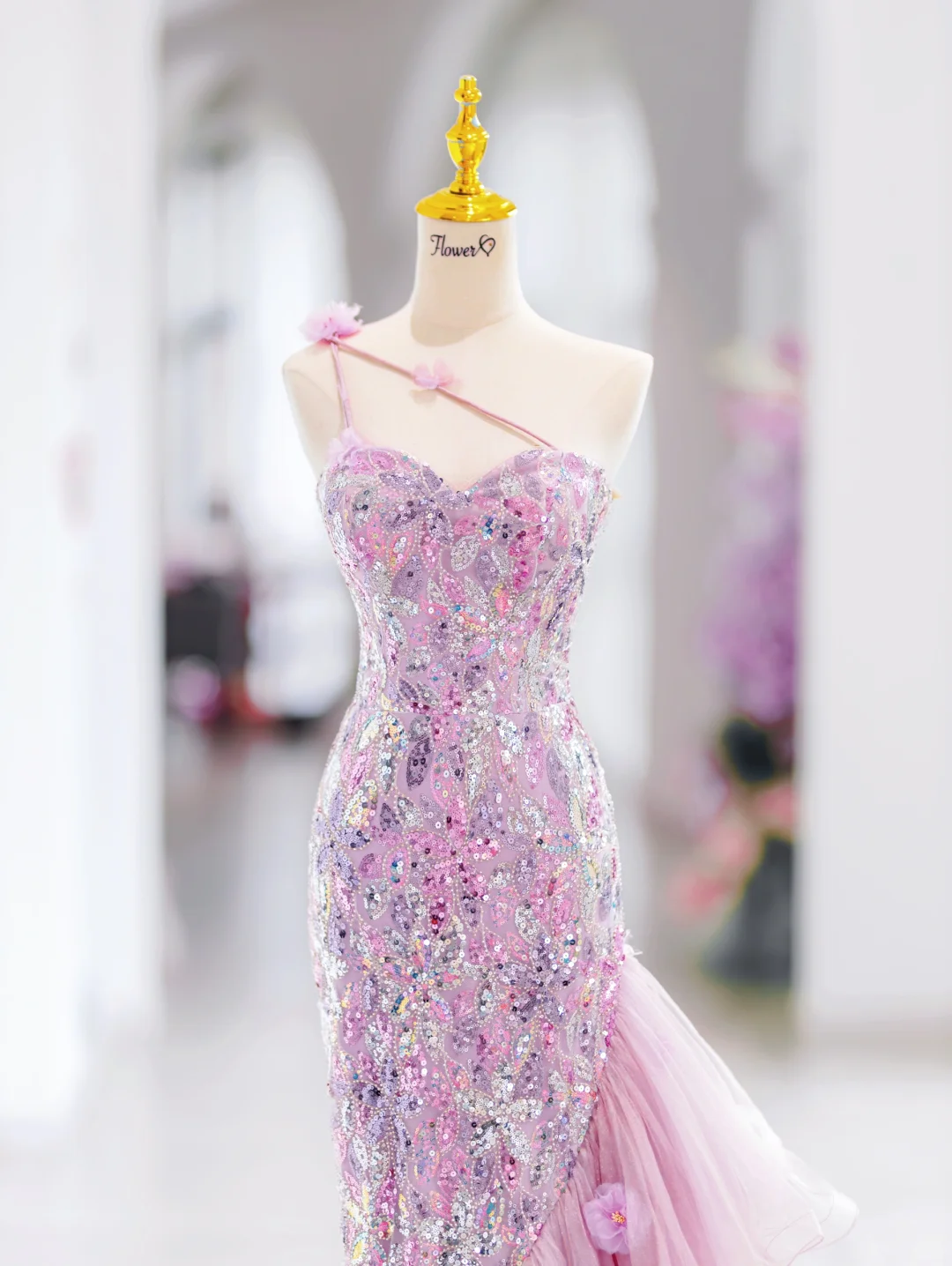 Modest Mermaid One Shoulder Pink Sequin Long Evening Party Gowns Evening Dress Special Formal Dresses Prom Dress DH2792