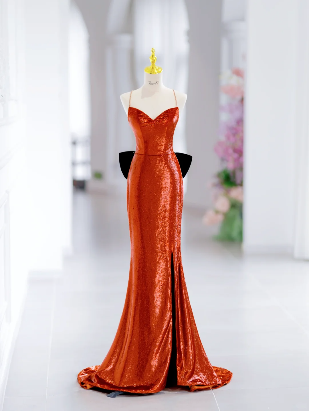 Modest Mermaid Spaghetti Straps Sequin Long Slit Evening Party Gowns Evening Dress Special Formal Dresses Prom Dress DH2796