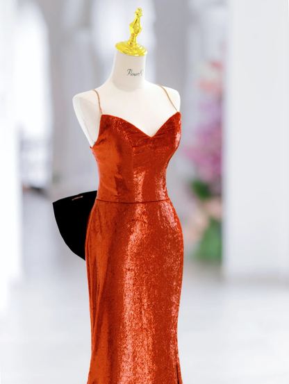 Modest Mermaid Spaghetti Straps Sequin Long Slit Evening Party Gowns Evening Dress Special Formal Dresses Prom Dress DH2796