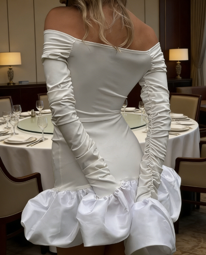 Robe fourreau sexy à épaules dénudées, mini robe courte blanche formelle pour la 8e année, tenue d'été pour le collège, tenue de bal, tenue d'anniversaire DH751