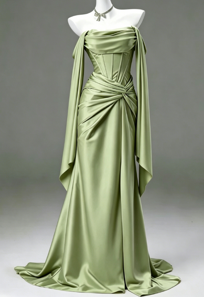 Elegant Sheath Light Champagne Long Prom Dresses; Satin Light Champagne  Evening Dresses DP04009